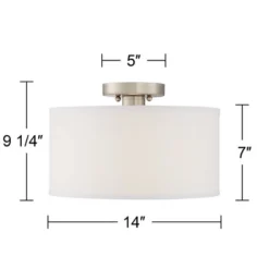 360 Lighting Adams Modern Ceiling Light Semi Flush Mount Fixtures 14" Wide Set Of 2 Brushed Nickel White Fabric Drum For Bedroom Kitchen Living Room -Home Decor GUEST 01b7e98b 0f1f 4699 af32 fa63b42558f9