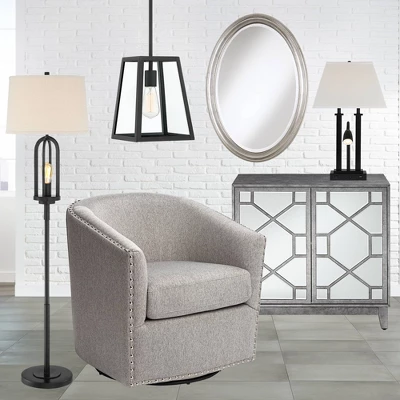 360 Lighting Marcel Rustic Farmhouse Floor Lamp 64" Tall Black Metal With LED Nightlight Natural Linen Drum Shade For Living Room Bedroom Office House 8 360 Lighting Marcel Rustic Farmhouse Floor Lamp 64" Tall Black Metal With LED Nightlight Natural Linen Drum Shade For Living Room Bedroom Office House - Image 8