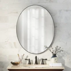 Noble Park Aryn Oval Vanity Decorative Wall Mirror Modern Matte Black Metal Frame 23 1/2" Wide For Bathroom Bedroom Living Room Office Home Entryway