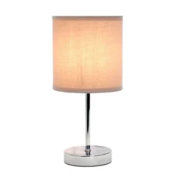 11.81" Traditional Petite Metal Stick Bedside Table Desk Lamp In Chrome With Fabric Shade Gray - Creekwood Home -Home Decor GUEST 0d235063 4c94 41e2 96f2 e7118f716857