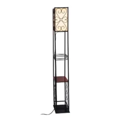 Etagere Organizer Wood Accented Storage Shelf And Wine Rack With Linen Shade Floor Lamp Black - Elegant Designs -Home Decor GUEST 0e489040 a598 4140 97af 8fbb311bf0c2
