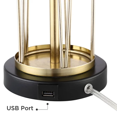 360 Lighting Nathan Modern Table Lamps 25 1/2" High Set Of 2 Gold Metal With USB Charging Ports White Drum Shade For Bedroom Living Room Home Desk 2 360 Lighting Nathan Modern Table Lamps 25 1/2" High Set Of 2 Gold Metal With USB Charging Ports White Drum Shade For Bedroom Living Room Home Desk - Image 2