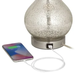 360 Lighting Ledger Modern Accent Table Lamps 21 3/4" High Set Of 2 Mercury Glass With USB Charging Port Table Top Dimmers Off-White Shade For Desk -Home Decor GUEST 10ca657e e857 4f0a abd9 0f6d86bf3c4b