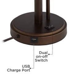 Possini Euro Design Traverse Modern Table Lamps 29" Tall Set Of 2 With USB Charging Port Gooseneck LED Bronze Oatmeal Shade For Bedroom Living Room -Home Decor GUEST 133a747a 9b91 4f5b 937a 68842d99c766