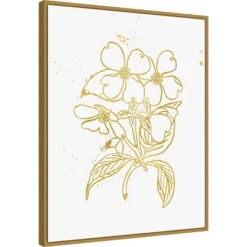 22" X 28" Gold Blooms III By Wild Apple Portfolio Framed Canvas Wall Art Gold - Amanti Art