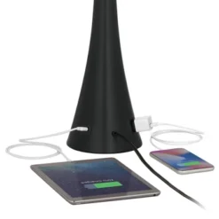 360 Lighting Karl Modern Table Lamps 28 1/4" Tall Set Of 2 Black Metal With USB And AC Power Outlet In Base White Drum Shade For Bedroom Living Room -Home Decor GUEST 17869fb3 d379 4e69 b4aa 3d43a4efde45