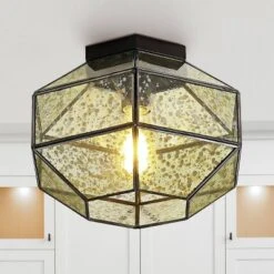 12.5" 1-Light Evelyn Vintage Farmhouse Iron/Glass LED Flush Mount Oil Rubbed Bronze - JONATHAN Y -Home Decor GUEST 19e621a4 68be 4ba5 9a96 6d4ce2349bd8