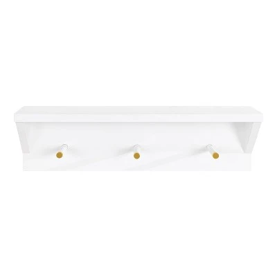 18" X 5" Adlynn Decorative Wall Shelf With Pegs White - Kate & Laurel All Things Decor 1 18" X 5" Adlynn Decorative Wall Shelf With Pegs White - Kate & Laurel All Things Decor