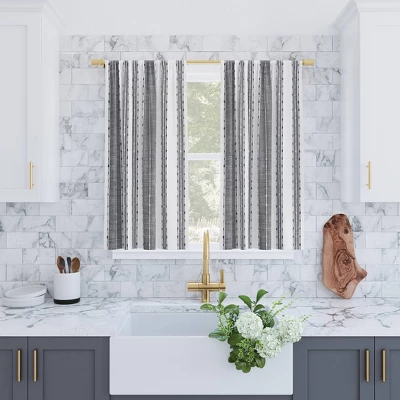 Set Of 2 Slub Textured Striped Cotton Cafe Curtain Tiers Black/White - Archaeo 3 Set Of 2 Slub Textured Striped Cotton Cafe Curtain Tiers Black/White - Archaeo - Image 3