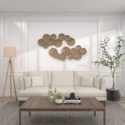 Metal Plate Wall Decor With Embossed Design Gold - Olivia & May -Home Decor GUEST 20d3ba12 9e84 492f 99fa be4e498679c9