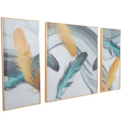 Set Of 3 Porcelain Bird Feathers Framed Wall Arts With Gold Aluminum Frames Blue - CosmoLiving By Cosmopolitan -Home Decor GUEST 213f4be0 1110 4276 b320 c9e37b2d15d0