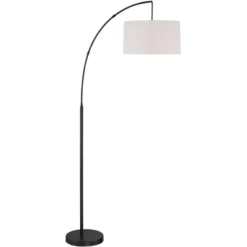 360 Lighting Cora Modern Arc Floor Lamp Standing 72" Tall Black Metal White Linen Drum Shade Decor For Living Room Reading Bedroom Office House Home -Home Decor GUEST 223d7012 8ae6 4e00 b72f d98c4162d722
