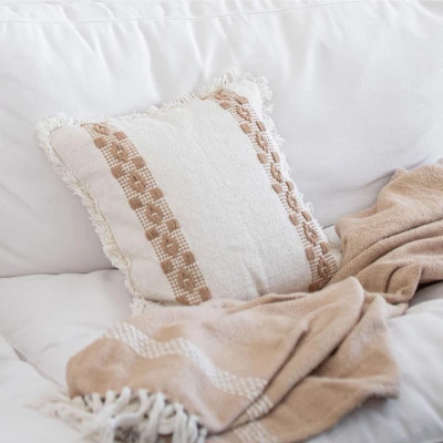 Tan Border Stripe 18X18 Hand Woven Filled Pillow - Foreside Home & Garden 1 Tan Border Stripe 18X18 Hand Woven Filled Pillow - Foreside Home & Garden