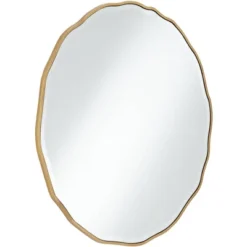 Noble Park Lissa Round Vanity Decorative Wall Mirror Modern Beveled Edge Gold Waved Wood Frame31 1/2" Wide For Bathroom Bedroom Living Room Home House -Home Decor GUEST 29bc41b4 9bfa 4719 a459 8e10102d2df4