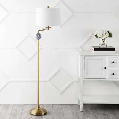 61.5" Aveiro Classic Midcentury Iron LED Floor Lamp Brass Gold LED Light Bulb (Includes LED Light Bulb) - JONATHAN Y 3 61.5" Aveiro Classic Midcentury Iron LED Floor Lamp Brass Gold LED Light Bulb (Includes LED Light Bulb) - JONATHAN Y - Image 3