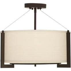 Possini Euro Design Stinson Modern Ceiling Light Semi Flush Mount Fixture 17 1/4" Wide Bronze 3-Light Linen Drum Shade For Bedroom Kitchen Living Room -Home Decor GUEST 2b71da01 049e 492b 95b7 9d1db10f36e5