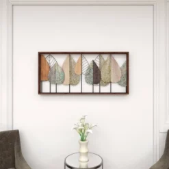 Metal Leaf Varying Texture Wall Decor With Wood Frame Brown - Olivia & May -Home Decor GUEST 2bb0795f 500a 43c2 960e 91909a4e1419