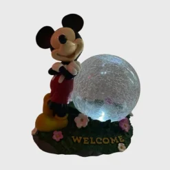 Disney 10" Fiberglass/Polyester Mickey Mouse Solar Garden Statue With Crackle Glass Ball
