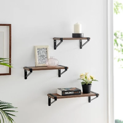3pc Capri Wall Shelf Set With Brackets Black/Rustic - Danya B. 1 3pc Capri Wall Shelf Set With Brackets Black/Rustic - Danya B.