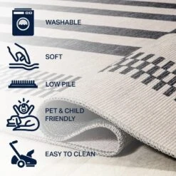 Vichy Geometric Striped Machine-Washable Indoor Area Rug - JONATHAN Y -Home Decor GUEST 345806d2 7738 40d8 9c91 736a57f0e6a3