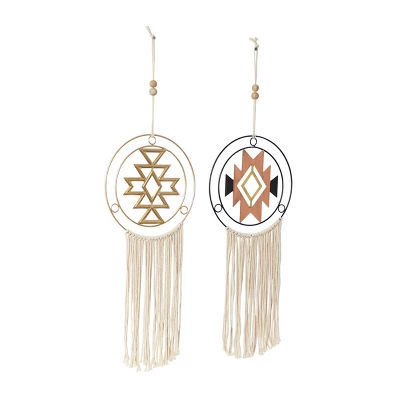 Metal Geometric Wall Decor With Fringe Detailing Set Of 2 - Olivia & May 4 Metal Geometric Wall Decor With Fringe Detailing Set Of 2 - Olivia & May - Image 4