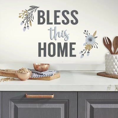 Bless This Home Floral Quote Peel And Stick Wall Decal - RoomMates 1 Bless This Home Floral Quote Peel And Stick Wall Decal - RoomMates