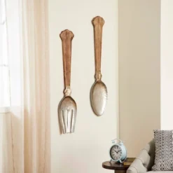Metal Utensils Spoon And Fork Wall Decor Set Of 2 Brown - Olivia & May