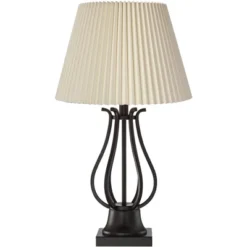 Regency Hill Hadley Industrial Table Lamps Set Of 2 26" High Bronze With AC Power Outlet Ivory Pleat Shade For Bedroom Living Room Bedside Office Desk -Home Decor GUEST 44a4c354 6ee0 4f0a 933d 6f5ec7ba38fa