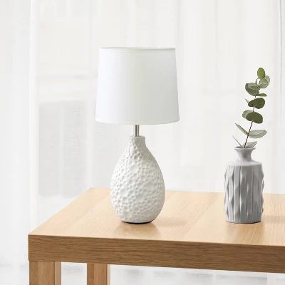 14.17" Traditional Ceramic Texture Thumbprint Tear Drop Table Desk Lamp With Tapered White Shade White - Creekwood Home 4 14.17" Traditional Ceramic Texture Thumbprint Tear Drop Table Desk Lamp With Tapered White Shade White - Creekwood Home - Image 4