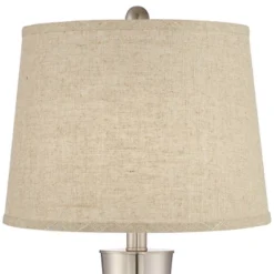 360 Lighting Geoff Modern Table Lamps 26" High Set Of 2 Brushed Nickel With USB Charging Port Cream Burlap Drum Shade For Bedroom Living Room Desk