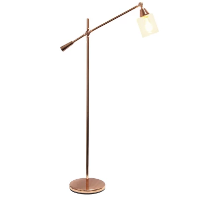 Swing Arm Floor Lamp With Glass Cylindrical Shade Rose Gold - Lalia Home 1 Swing Arm Floor Lamp With Glass Cylindrical Shade Rose Gold - Lalia Home
