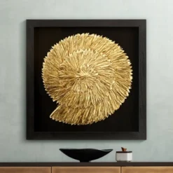 Dahlia Studios Nautilus Feathers Gold 31 1/2" Square Wall Art