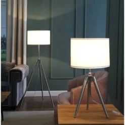 34.25" X 29.25" Mid-Century Adjustable Tripod Metal Table Lamp Chrome/Silver - Ore International -Home Decor GUEST 493798f7 d8e9 4cea 8619 2aa25c12b3f2