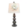 Aged Stacked Ball Table Lamp With Couture Linen Flower Shade White - Elegant Designs