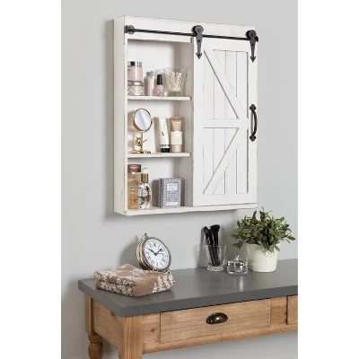 Decorative Wood Wall Storage Cabinet With Vanity Mirror And Sliding Barn Door Rustic White - Kate & Laurel All Things Decor 6 Decorative Wood Wall Storage Cabinet With Vanity Mirror And Sliding Barn Door Rustic White - Kate & Laurel All Things Decor - Image 6