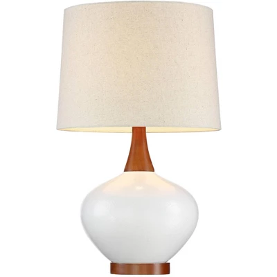 360 Lighting Modern Table Lamp With USB Charging Port 23" High Ivory Ceramic Off-White Drum Shade For Living Room Desk Bedroom House 7 360 Lighting Modern Table Lamp With USB Charging Port 23" High Ivory Ceramic Off-White Drum Shade For Living Room Desk Bedroom House - Image 7