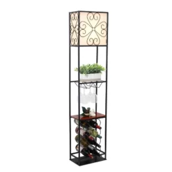 Etagere Organizer Wood Accented Storage Shelf And Wine Rack With Linen Shade Floor Lamp Black - Elegant Designs -Home Decor GUEST 5a672293 935a 4b40 bd85 2fd238a7e920