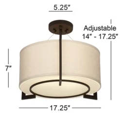 Possini Euro Design Stinson Modern Ceiling Light Semi Flush Mount Fixture 17 1/4" Wide Bronze 3-Light Linen Drum Shade For Bedroom Kitchen Living Room -Home Decor GUEST 5cfc32a1 5a13 49e4 b20a c7db2f1f1e48