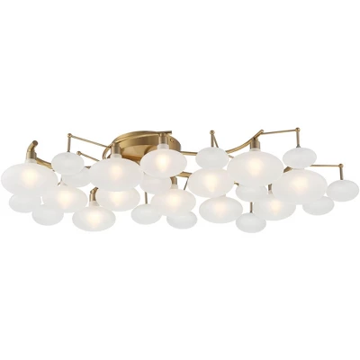 Possini Euro Design Lilypad Modern Ceiling Light Semi Flush Mount Fixture 30 1/4" Wide Warm Brass 12-Light Frosted Glass Shade For Bedroom Living Room 4 Possini Euro Design Lilypad Modern Ceiling Light Semi Flush Mount Fixture 30 1/4" Wide Warm Brass 12-Light Frosted Glass Shade For Bedroom Living Room - Image 4