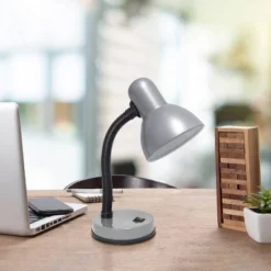 14.25" Traditional Fundamental Metal Desk Task Lamp And Bowl Shaped Shade With Flexi Gooseneck Slate Gray - Creekwood Home -Home Decor GUEST 62d94629 2a36 40ac 8238 0e6c49278bc0