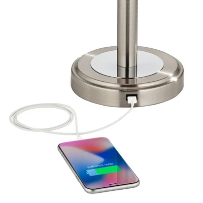 360 Lighting Camile Modern Table Lamps 25" High Set Of 2 Brushed Nickel With USB Charging Port Off White Drum Shade For Living Room Office House Desk 3 360 Lighting Camile Modern Table Lamps 25" High Set Of 2 Brushed Nickel With USB Charging Port Off White Drum Shade For Living Room Office House Desk - Image 3