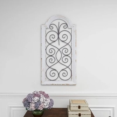 Vintage Wood Scroll Arched Window Inspired Wall Decor With Metal Scrollwork Relief White - Olivia & May 10 Vintage Wood Scroll Arched Window Inspired Wall Decor With Metal Scrollwork Relief White - Olivia & May - Image 10