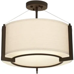 Possini Euro Design Stinson Modern Ceiling Light Semi Flush Mount Fixture 17 1/4" Wide Bronze 3-Light Linen Drum Shade For Bedroom Kitchen Living Room -Home Decor GUEST 693e4b1b 0803 44f6 9c27 e7bc518b632b