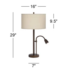 Possini Euro Design Traverse Modern Table Lamps 29" Tall Set Of 2 With USB Charging Port Gooseneck LED Bronze Oatmeal Shade For Bedroom Living Room -Home Decor GUEST 6bbea756 dab2 4fd0 b1cc 9e21c7031db9