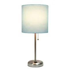 19.5" Bedside Power Outlet Base Metal Table Desk Lamp In Brushed Steel With Aqua Blue Fabric Shade - Creekwood Home -Home Decor GUEST 6cd2ad61 5d0d 4da5 b2a2 290cdb307385