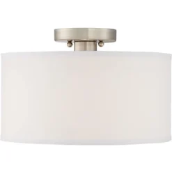 360 Lighting Adams Modern Ceiling Light Semi Flush Mount Fixtures 14" Wide Set Of 2 Brushed Nickel White Fabric Drum For Bedroom Kitchen Living Room -Home Decor GUEST 6ebfa7dd 580c 45a6 a7a0 349bdd1cc33c