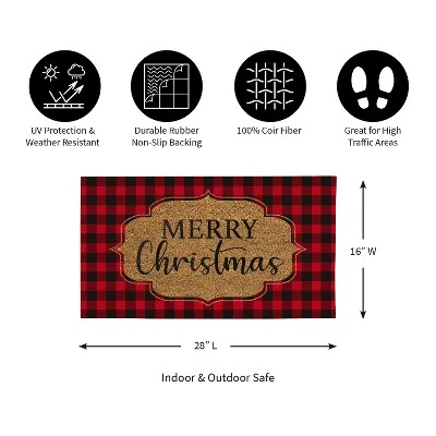 Evergreen Buffalo Check Christmas Indoor Outdoor Natural Coir Doormat 1'4"x2'4" Red 2 Evergreen Buffalo Check Christmas Indoor Outdoor Natural Coir Doormat 1'4"x2'4" Red - Image 2