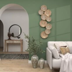 Metal Plate Wall Decor With Embossed Design Gold - Olivia & May -Home Decor GUEST 7185007b 6f61 42d0 ad8a 638a06402f4b