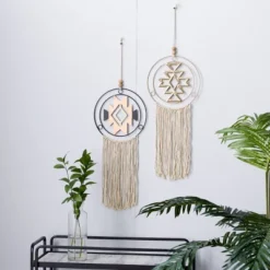 Metal Geometric Wall Decor With Fringe Detailing Set Of 2 - Olivia & May