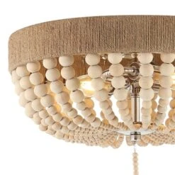14" LED 2-Light Justina Wood Bead Iron Pendant Taupe/Chrome - JONATHAN Y -Home Decor GUEST 77d94c68 440e 4567 b079 0626e8425a85
